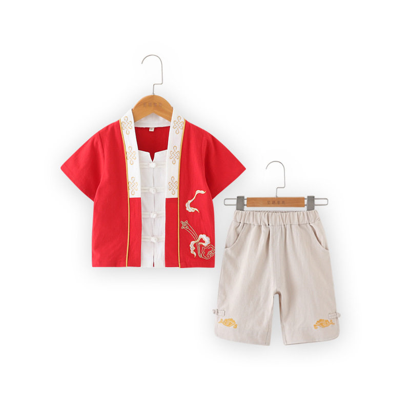 男童夏季棉麻短袖唐装汉服图片