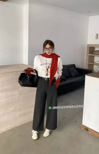 2025新款时尚百搭显瘦九分羊毛尼阔腿裤女潮25065