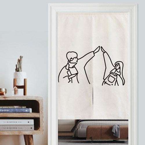 北欧情侣简约线条门帘隔断帘布艺