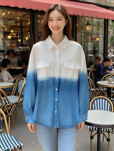 云南大理扎染外套女秋季新款休闲衬衣长袖百搭衬衫宽松显瘦上衣女