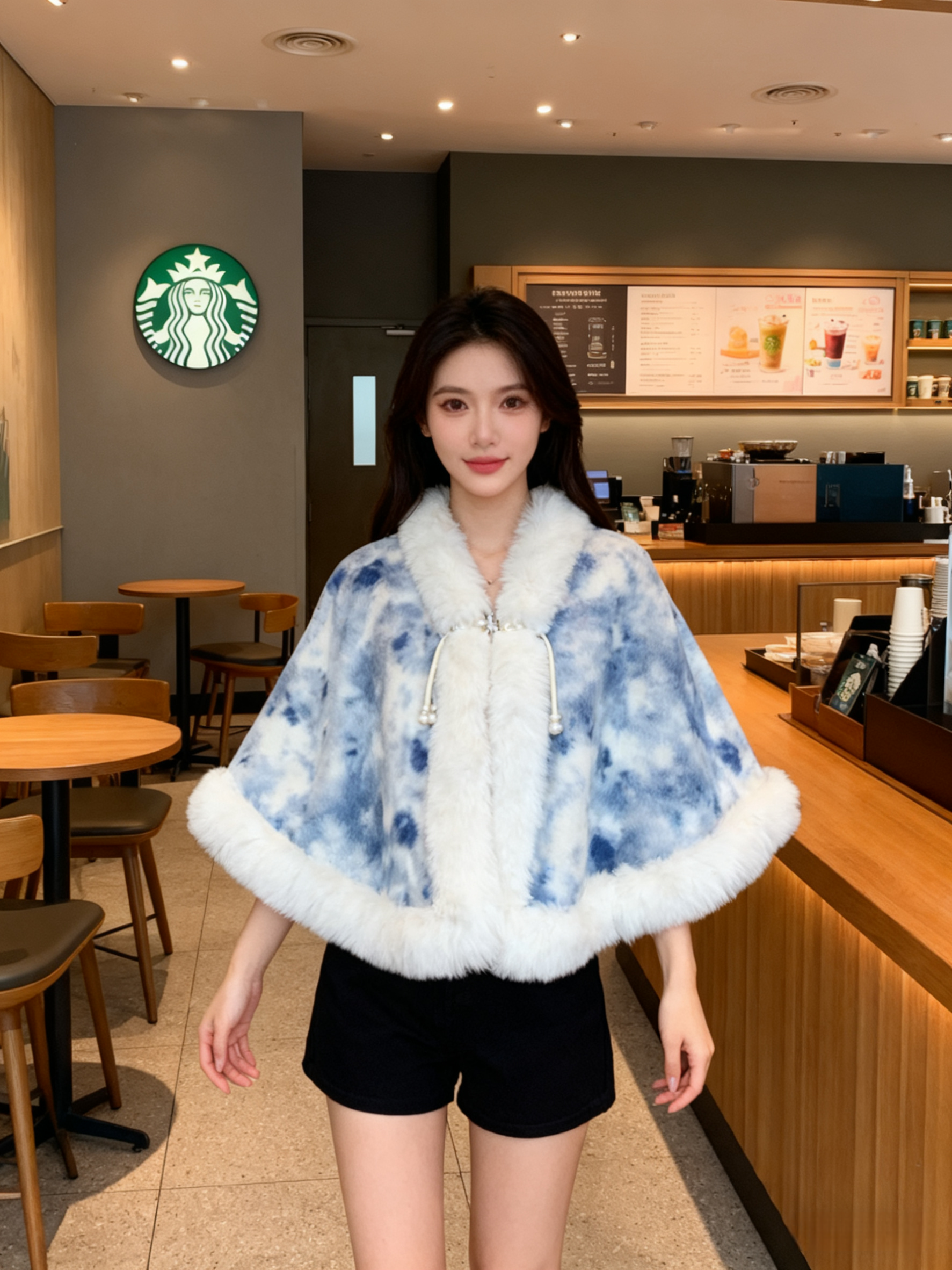 扎染披肩斗篷外套女2025新款秋冬外搭开衫加绒加厚高贵气质斗篷潮