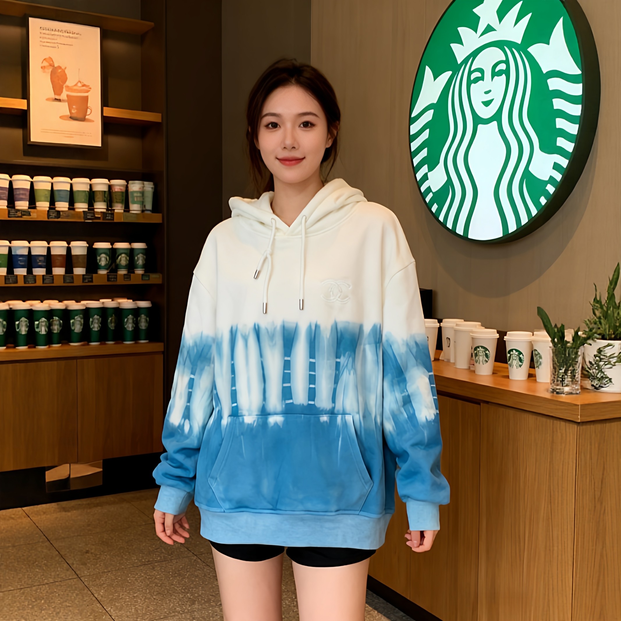 扎染加绒连帽卫衣女款2025秋冬新款帽衫休闲宽松加厚外套长袖上衣