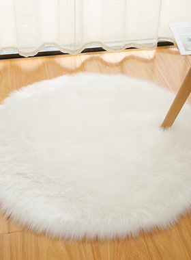 白色长毛绒圆形地毯客厅地垫卧室床边梳妆台地毯电脑椅子仿羊毛毯