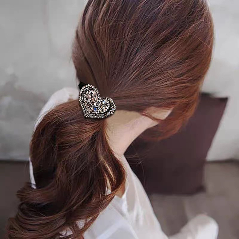 韩版新款水钻满钻爱心发夹双层桃心碎发刘海夹鸭夹边夹头饰发圈