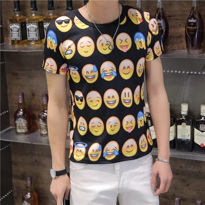 微信符号QQ表情t恤 男女款半袖衣服3d立体创意图案情侣装短袖学生|ruв категории Мужская одежда, футболка - от Buy2taobao.com для оказания профессиональной услуги покупки агента Taobao