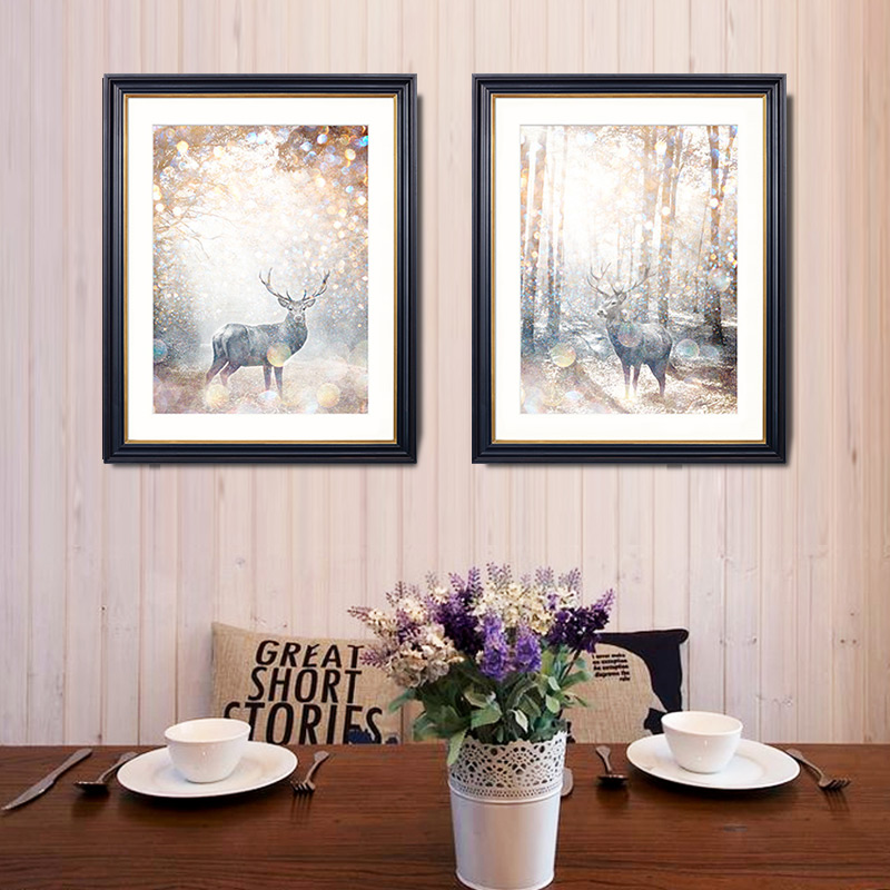 美式客厅装饰画卧室书房走廊过道墙壁画玄关挂画现代简约麋鹿森林图片