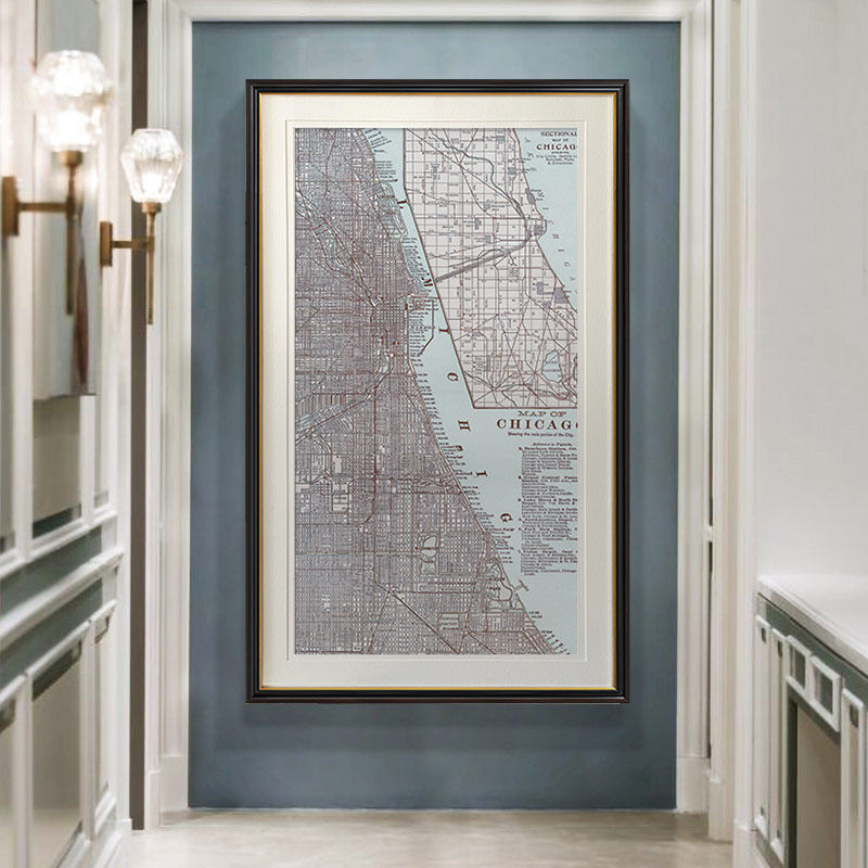 书房壁画美式装饰画芝加哥波士顿三藩市地图装饰画 墙画美式家居