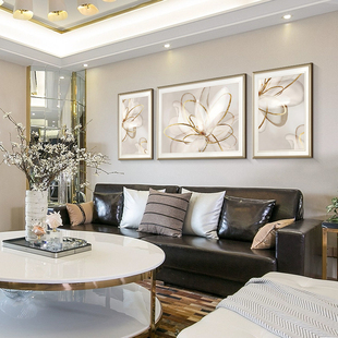 现代简约客厅三联副装饰画抽象艺术挂画简笔线条花卉画