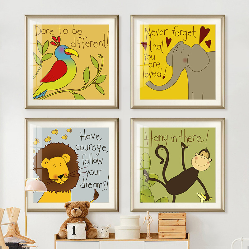 美式风小男孩卧室卡通动物床头画