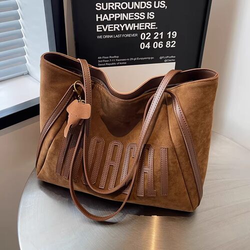 Paopaorol复古麂皮绒大包包女2025新款大容量通勤手提单肩托特包