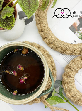 纯手工日式隔热餐北欧简约锅麻绳编织棉绳碗杯锅悬挂餐