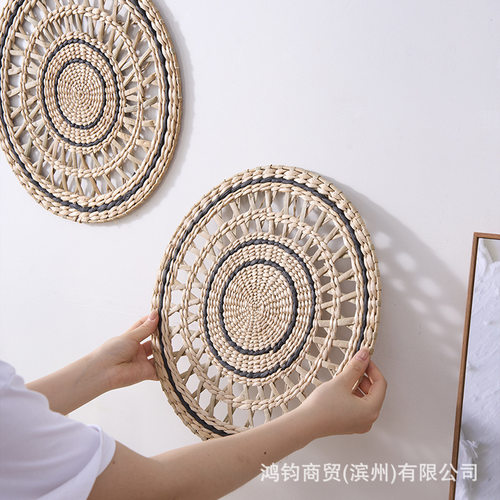 跨境编织草编墙饰挂饰圆垫子餐垫杯垫蒲草垫沥水垫墙壁装饰品