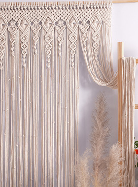 跨境波西米亚北欧棉绳流苏装饰手工编织窗帘挂毯编织民宿编织门帘