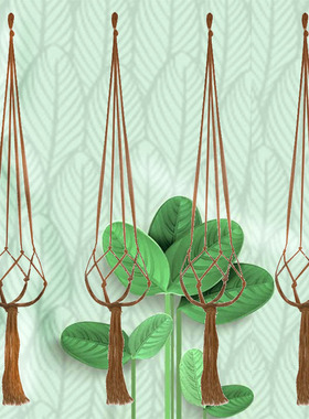 园艺绿化花盆麻绳吊网花盆吊篮网兜悬挂吊篮纯手工编织细麻绳网兜