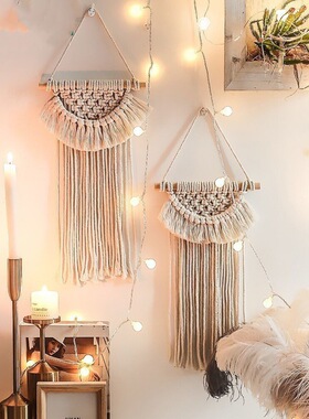 民宿软装风迷你编织挂毯流苏壁挂样板房设计装饰儿童派对布置