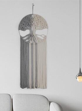 手工编织双拼色生命树挂毯 北欧ins客厅壁挂流苏挂饰民宿墙面装饰