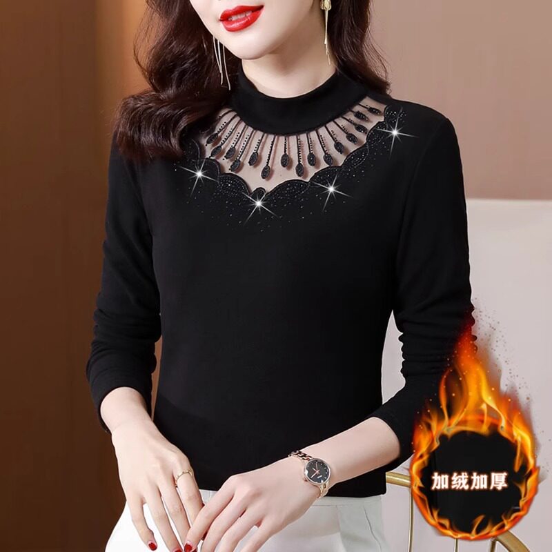 여성용 대형 보온 속옷에 벨벳과 두꺼운 어머니 벨벳 밑단 가을 겨울용 셔츠로 발열 상의로 안팎으로 착용 가능