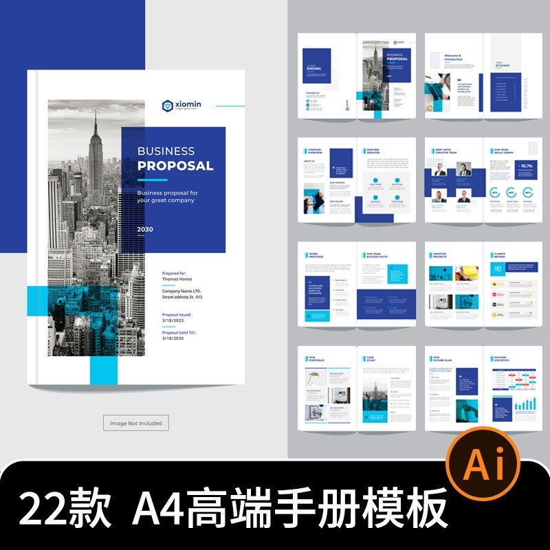 高端企业大气宣传手册多页A4图文折页海报模板EPS矢量效果图样机