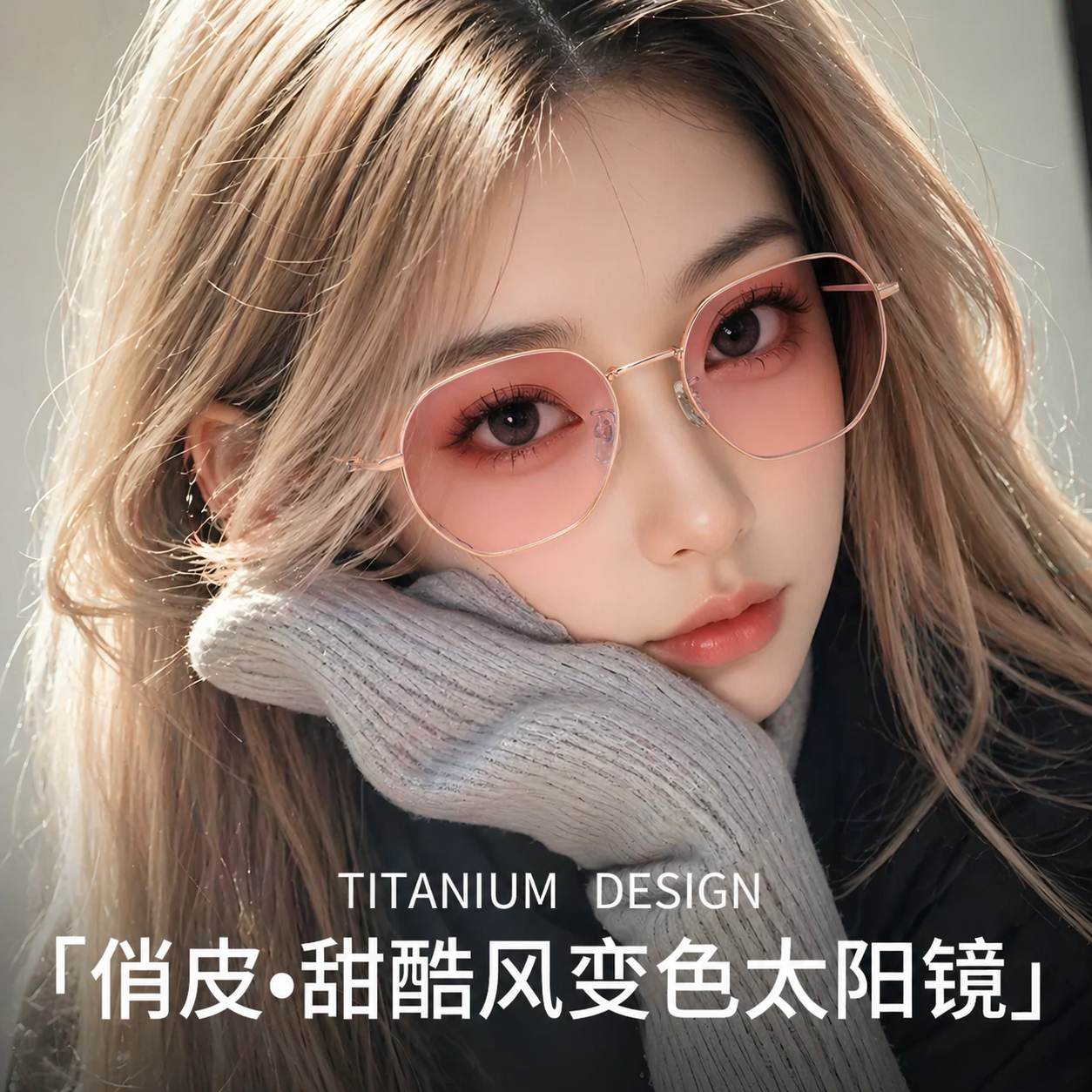 丹阳眼镜变色近视太阳镜女纯钛多边形显瘦防紫外线可定制度数墨镜
