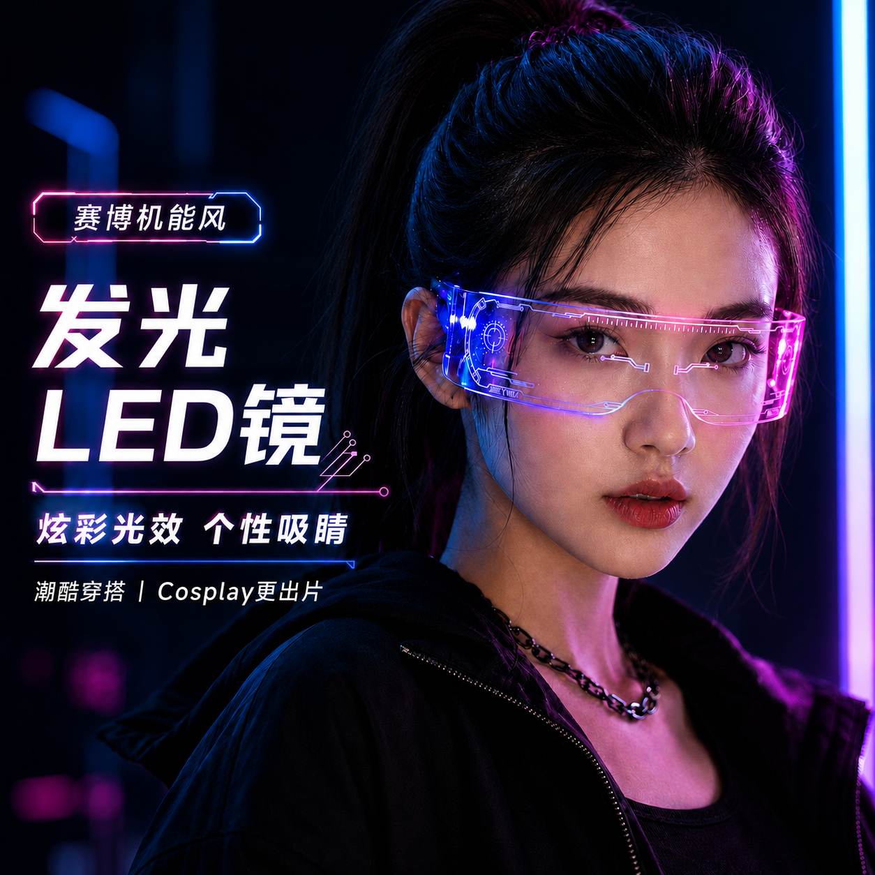 led科幻发光眼镜马赛克特效墨镜酒吧蹦迪眼镜演唱会舞台潮装饰镜