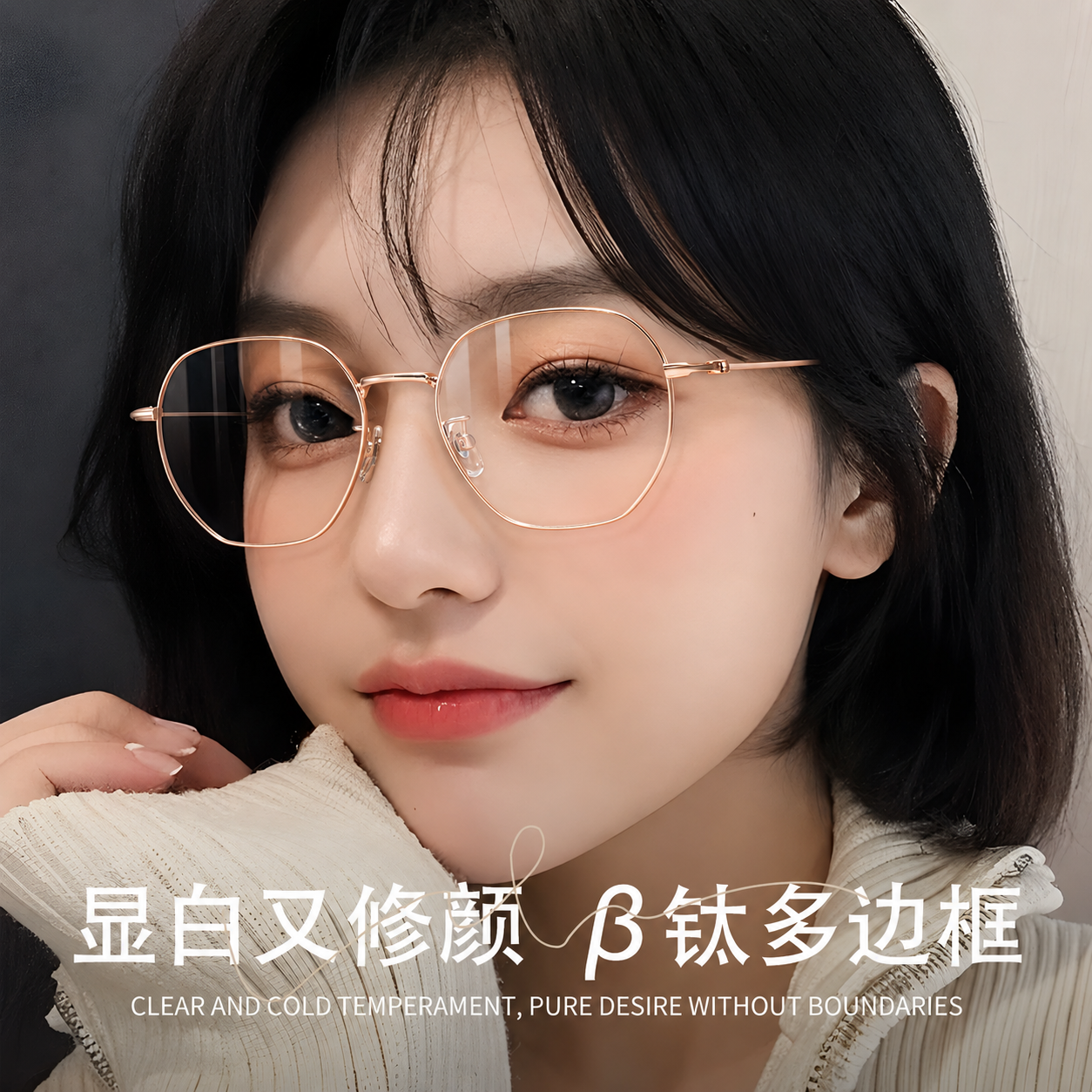 丹阳眼镜纯钛近视镜男女潮显白玫瑰金多边形可配防蓝光高度数镜框