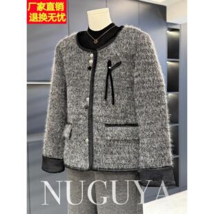 小香风粗花呢外套女中老年冬装新款上衣妈妈棉袄洋气短款加厚棉服