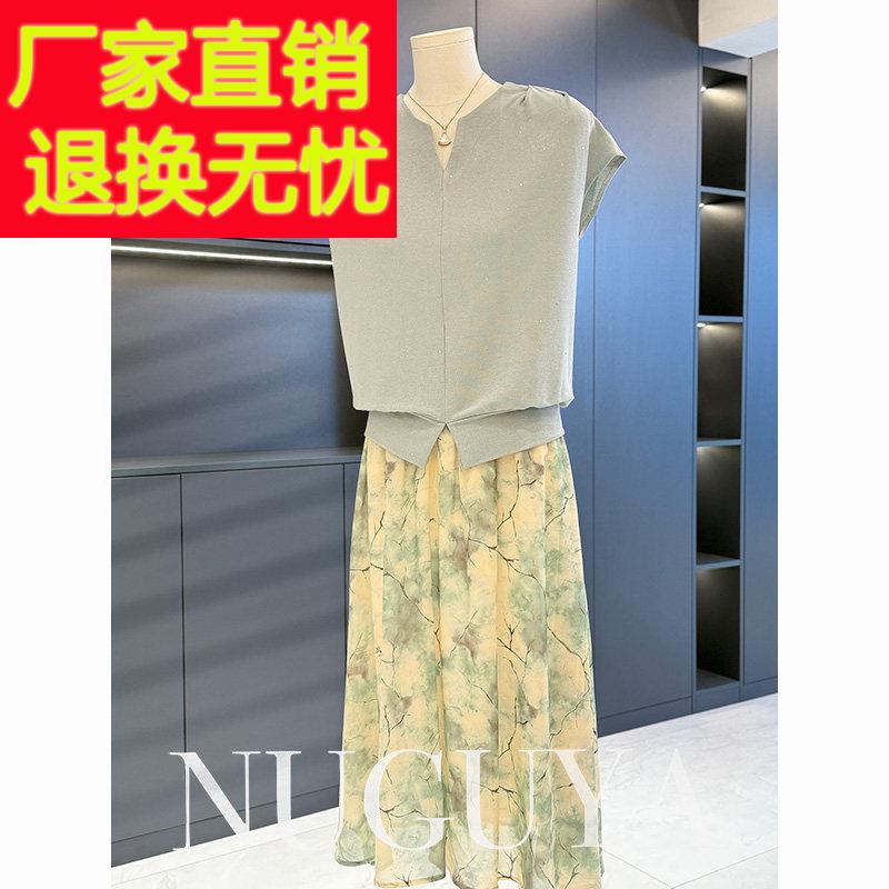 时尚洋派雪纺中年人洋装女套装夏装新款中长版妈妈装裙子两件套