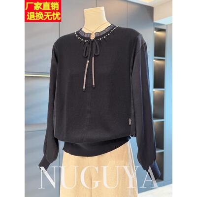 时尚洋气妈妈装雪纺拼接针织衫女秋装新款上衣气质百搭中老年打底