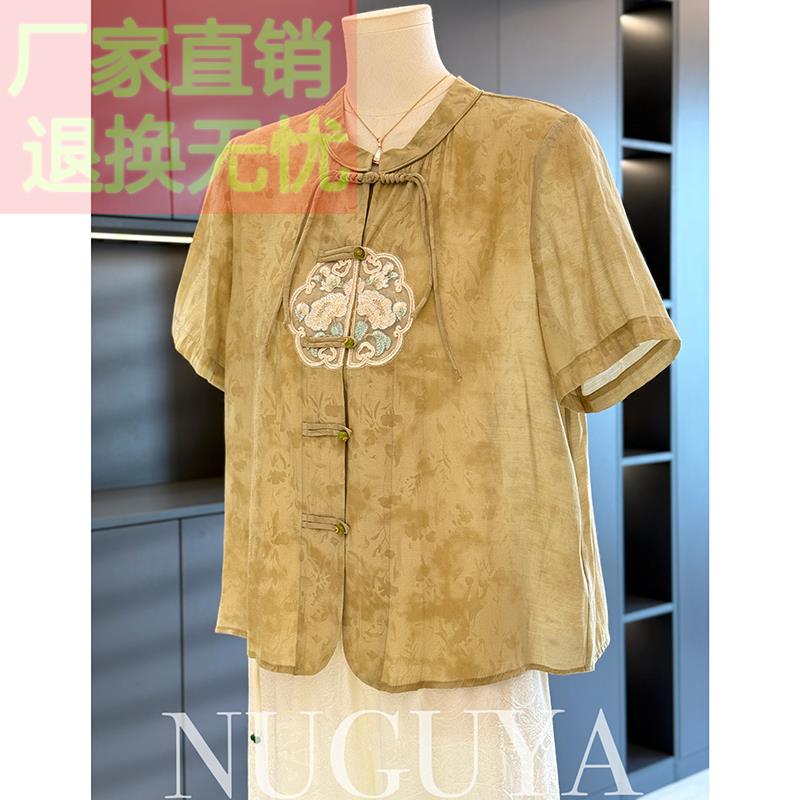 中国风妈妈装棉麻衬衫女短袖2025夏装新款上衣时尚气质中老年衬衣