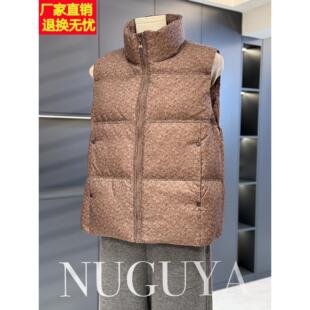 时尚立领羽绒马甲女妈妈装冬装保暖外套中老年鸭绒服棕色拉炼坎肩