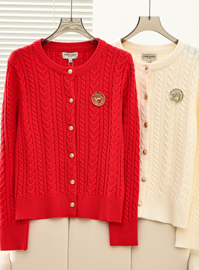 2026春季新款学院风复古绞花金扣针织毛衣开衫外套女TTCK2611C3K