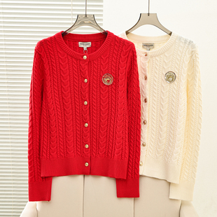 2026春季新款学院风复古绞花金扣针织毛衣开衫外套女TTCK2611C3K