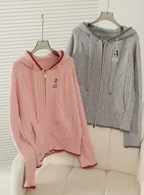 2025秋冬新款学院风休闲绞花慵懒针织开衫连帽外套女TTCK254903P