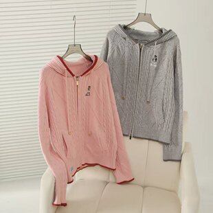 2025秋冬新款学院风休闲绞花慵懒针织开衫连帽外套女TTCK254903P