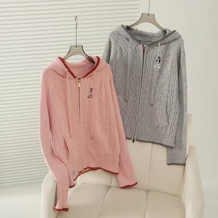 2025秋冬新款学院风休闲绞花慵懒针织开衫连帽外套女TTCK254903P