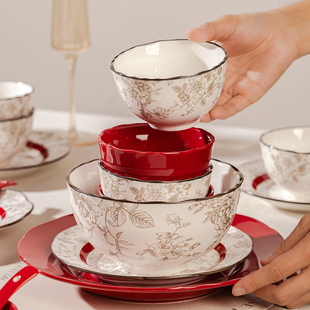 碗家用2026新款高颜值釉下彩陶瓷碗碟饭碗盘子碗筷餐具结婚礼物