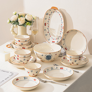 碗碟套装家用2025新款高颜值釉下彩碗盘餐具套装碗筷乔迁新婚礼物