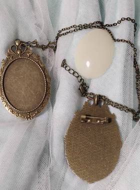 刺绣布艺扎染宋锦DIY项链胸针两用时光宝石饰品椭圆形底托