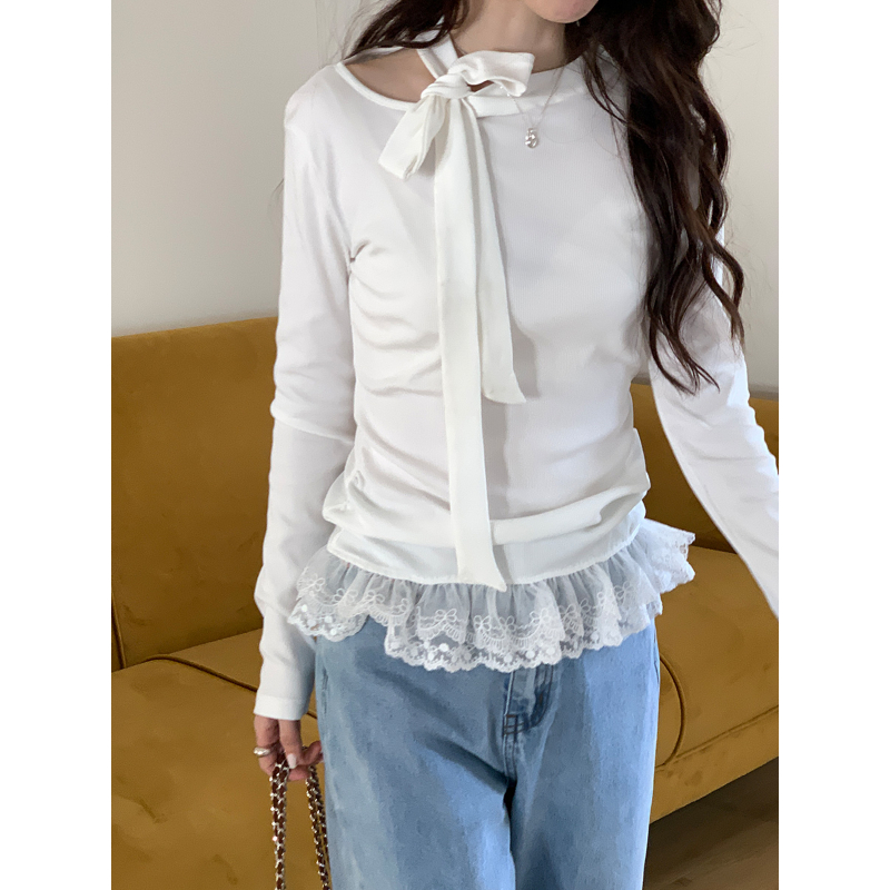 薇颂秋冬韩系芭蕾风蕾丝打底衫
