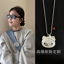 可爱小猫大吊坠项链女款长款圆珠链毛衣链少女风百搭卫衣链T恤
