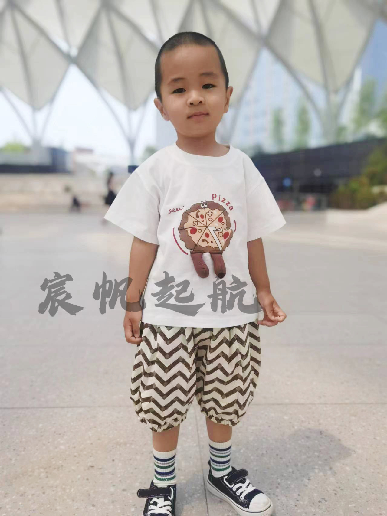 【现货】灰翅膀宝宝夏季短袖T恤波浪条纹裤洋气儿童纯棉女半袖夏图片