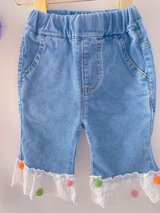 宝宝牛仔裤春季儿童裤子女童休闲裤七分裤潮小童超软ins韩系毛球