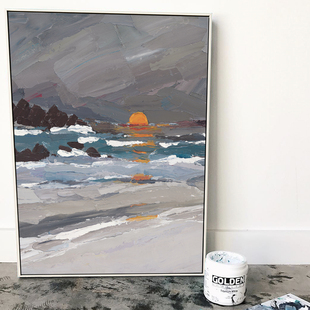 umbluela 饰画北欧艺术简约挂画现代大气日出壁画 灰色风景抽象装