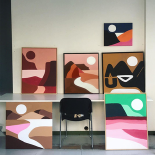 umbluela圆日艺术客厅装 玄关壁画 饰画抽象画几何色块走廊挂画个性