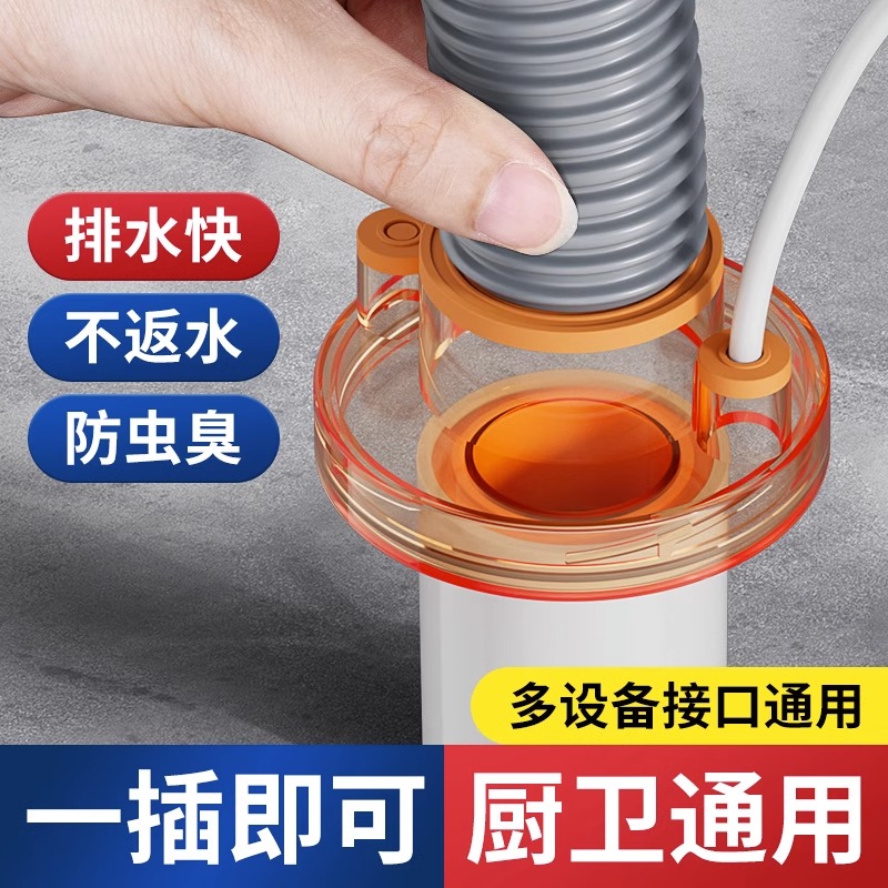 厨房下水管三头通集成防臭神器防返臭三通排水道接头净水器分水机