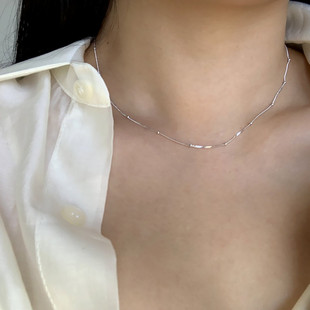 极细经典百搭车花侧身包珠锁骨链S925纯银精致气质日常素链新款女