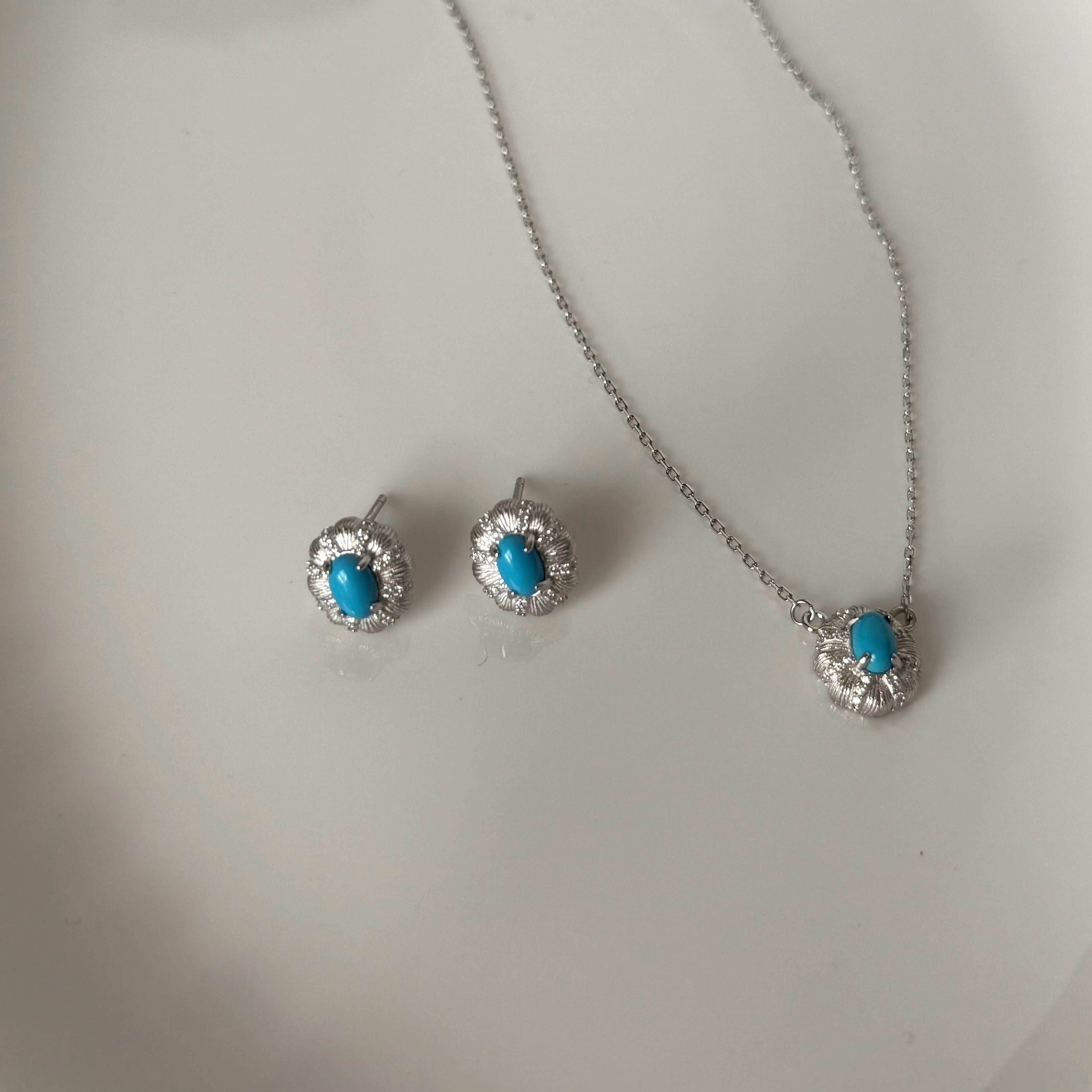 精工切割高级拉丝蓝绿松石耳环s925纯银轻奢复古贵气小众耳钉耳饰