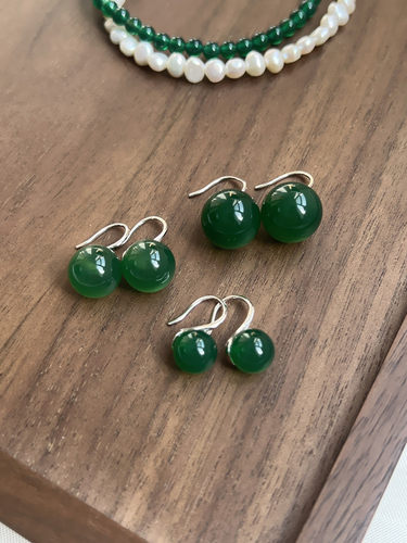 新中式纯银透亮绿玛瑙高跟鞋耳环