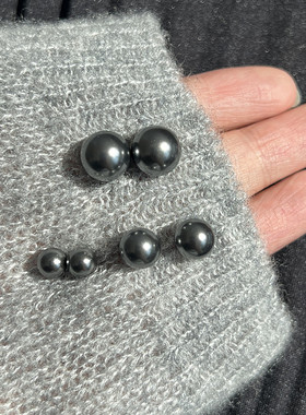 进口施家大溪地深灰色ins博主同款酷黑珍珠耳钉S925纯银高级耳饰