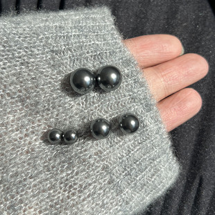 进口施家大溪地深灰色ins博主同款酷黑珍珠耳钉S925纯银高级耳饰